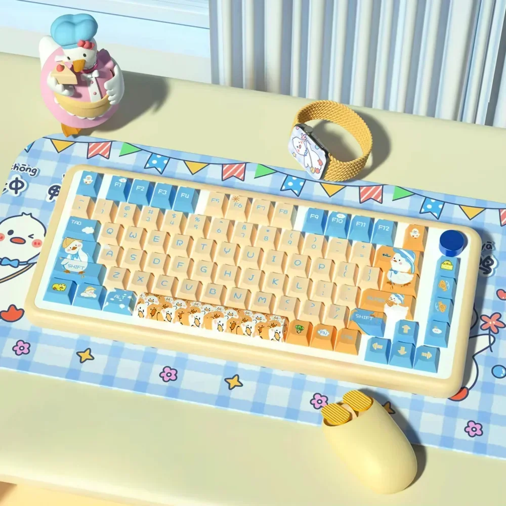 GEFENSI Cute Duckling Cherry Keycaps PBT Large Set Cartoon For 60/64/84/98/108 Gaming Mechanical Keyboard MX Switch