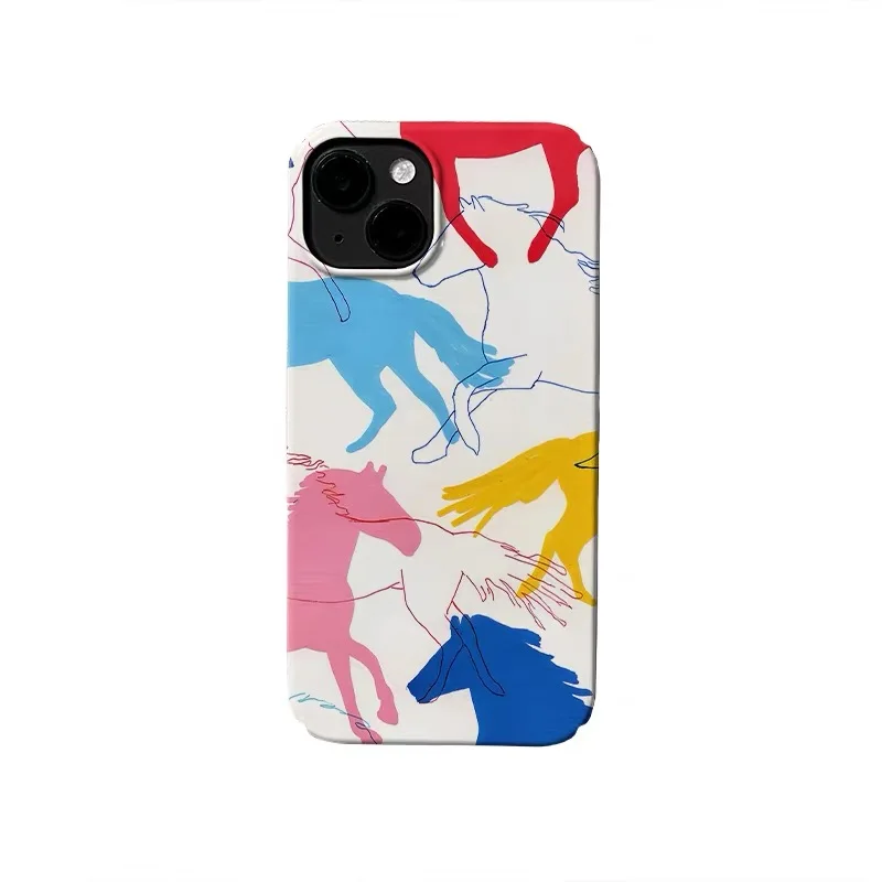 

Ins Korean Colorful Horses Phone Case for IPHONE 17 Air 16E 15 PROMAX 14 Plus 13 12 MINI 11 PRO 16Plus XR XS Acrylic Phone Cover
