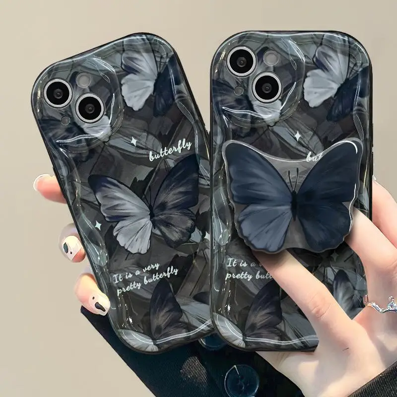 Case For Huawei Honor 90 Lite 5G P30 Mate 30 40 Pro P40 Nova 9 SE 10 SE 11 5T 7 Pro Cover Soft INS Butterfly Bracket Holder