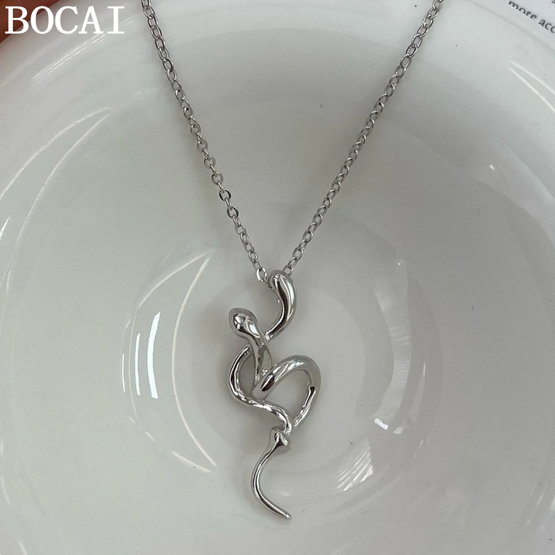 

BOCAI S925 Sterling Silver Jewelry Simple And Versatile Snake Pendant Women's Selected Gift