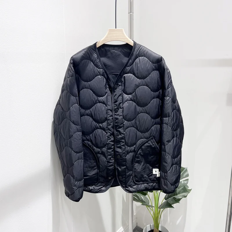 

Original Design 202 New Thin Quilted Coat for Men Foldable No-Collar Wave Pattern Faionable Du down Jaet Urban Casual S...