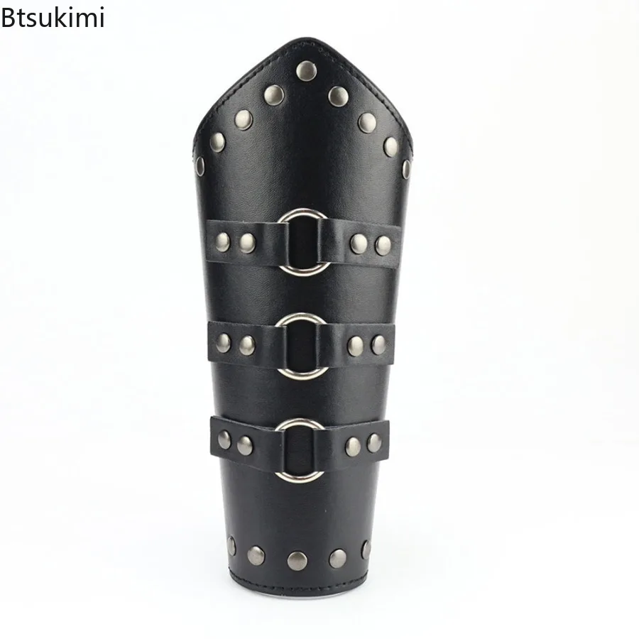 Men Medieval Cosplay PU Leather Armor Arm Warmers Lace-Up Viking Pirate Knight Gauntlet Wristband Bracer Steam Punk Accessories