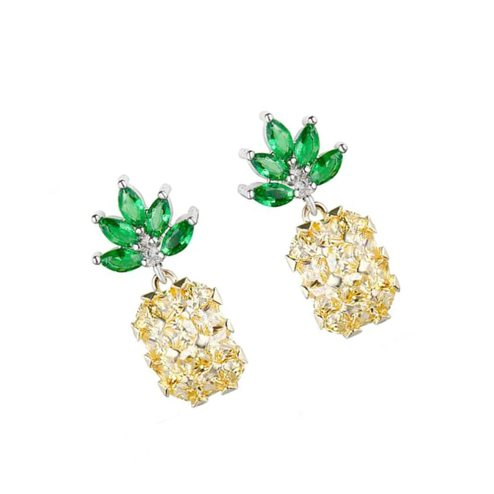 Pair of Sparkling Zircon Pineapple-shaped Ear Studs Rhinestone Earrings for Women (Yellow) fruit earring