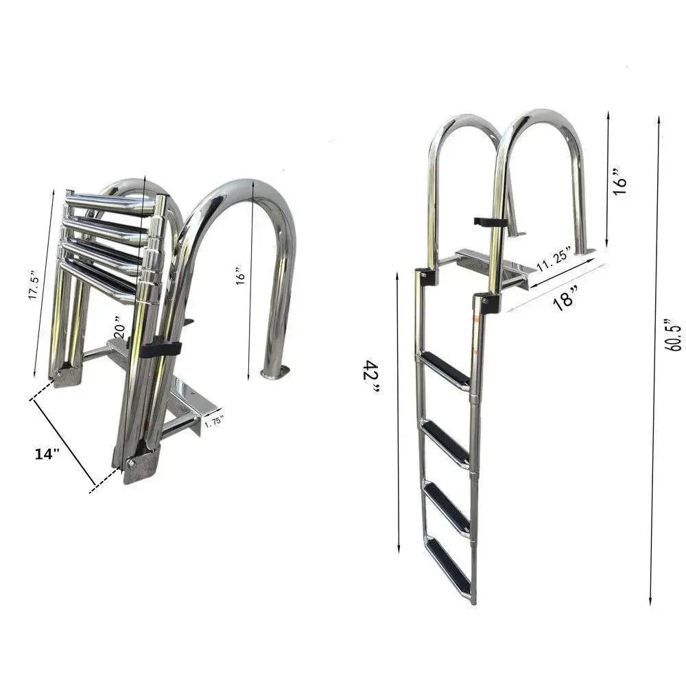 Stainless Steel Telescoping 4 Step Boat Ladder Pool Swim Upper Platform Dock Swimming Ladder