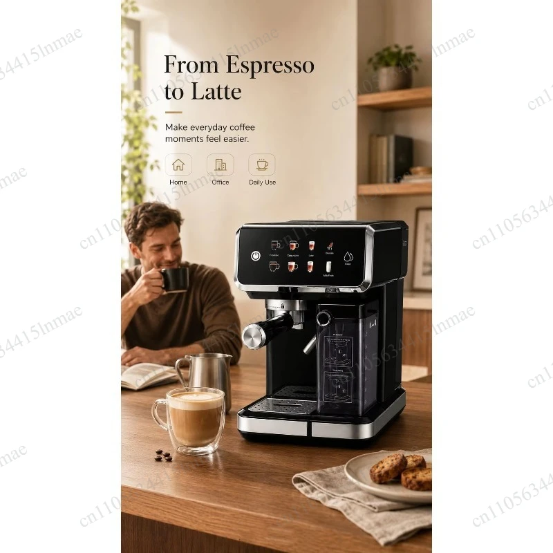 20Bar Espresso Machine, Semi-Automatic Coffee Maker with Milk Frother, Compatible with Capsules & Ground Coffee, Home Coffee Mac