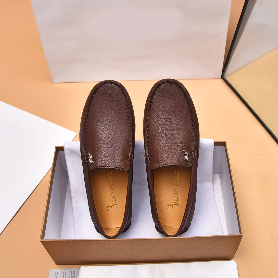 BLLIYOSS BILLIONAIRE Men New Shoes Lychee Patterned Calf Leather Comfort High Quality outdoor European Metal OLD MONEY
