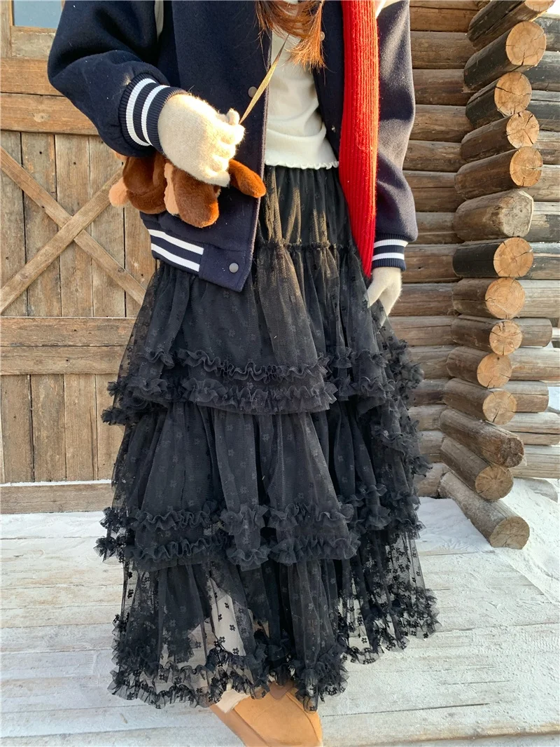 Lace Floral Print f Skirt Heavy Embroidery Loose Puffy A-Line Silhouette Casual Sle Midi Skirt for Women