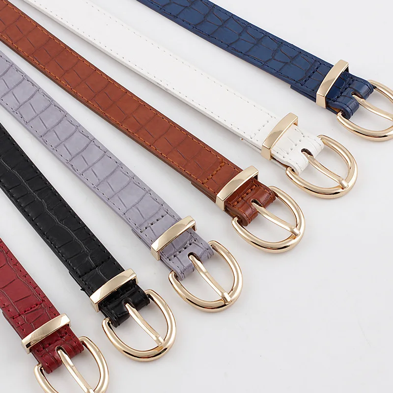 

Crocodile Skin Pattern Women Decorative Belt Golden Buckle Fashion Design For Ladies Streetwear Black Waistband Female