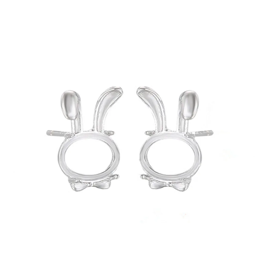

2 pairs Earring Settings (5x8mm Oval Blank) 925 Silver Earring Blanks Rabbit Earring Studs Component