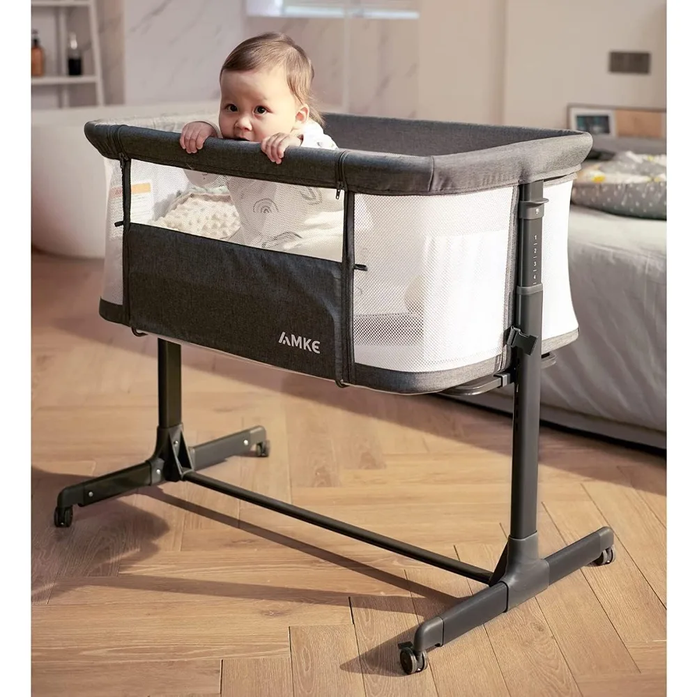 Baby Bassinets All mesh Crib Portable for Safe Co-Sleeping Adjustable Bedside Sleeper Baby Bed
