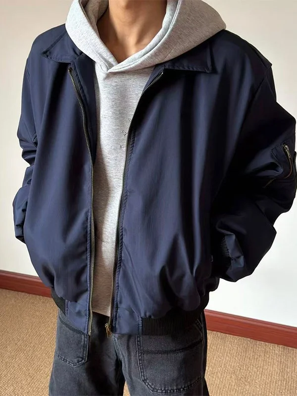 

Olive een Zipper Collar ort Flight Jaet Men's Spring Autumn American Vibe Retro Versatile Couple's Outerwear