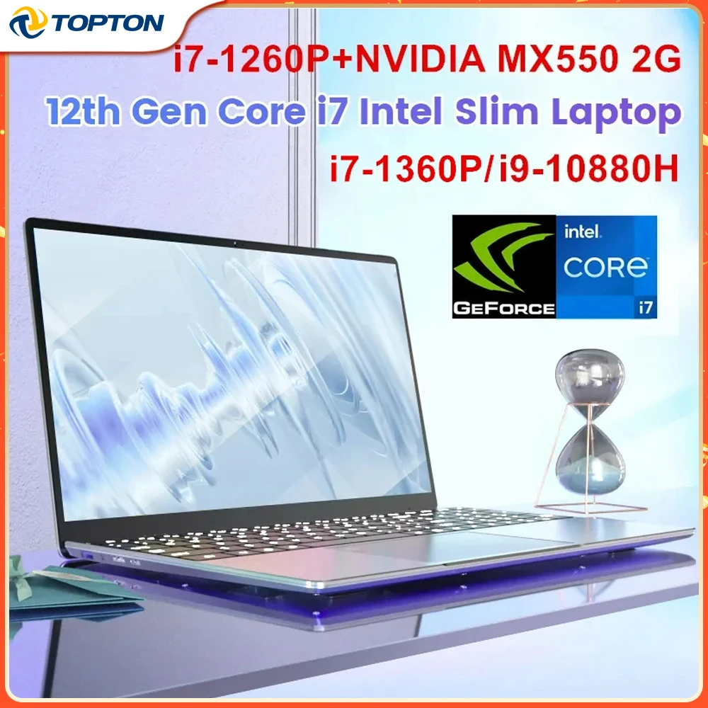 15.6 Inch Gaming Laptop i9 10880H Intel i7 1360P 1260P NVIDIA MX550 4G IPS Office Ultrabook Slim Notebook Computer Windows 11