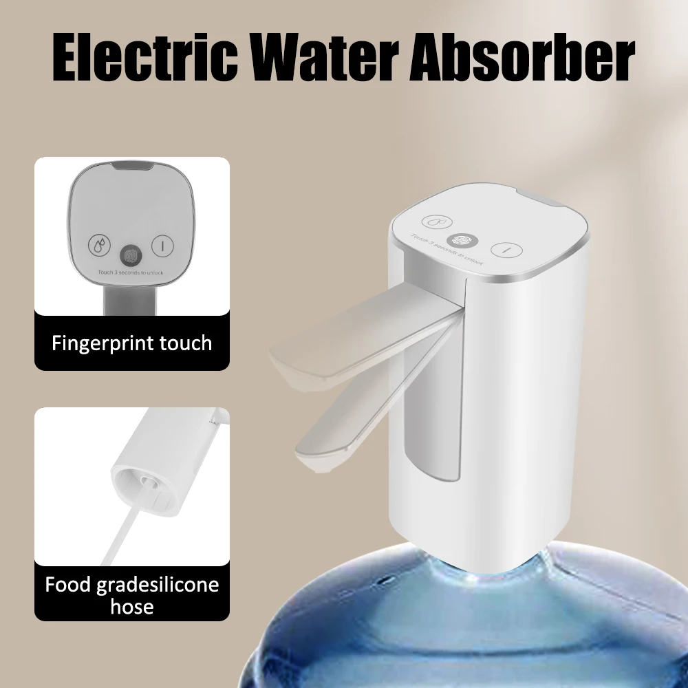 Water Bottle Dispenser Pump Fingerprint Electric Water Absorber Touch Control Button Dispenser Smart Display Folding