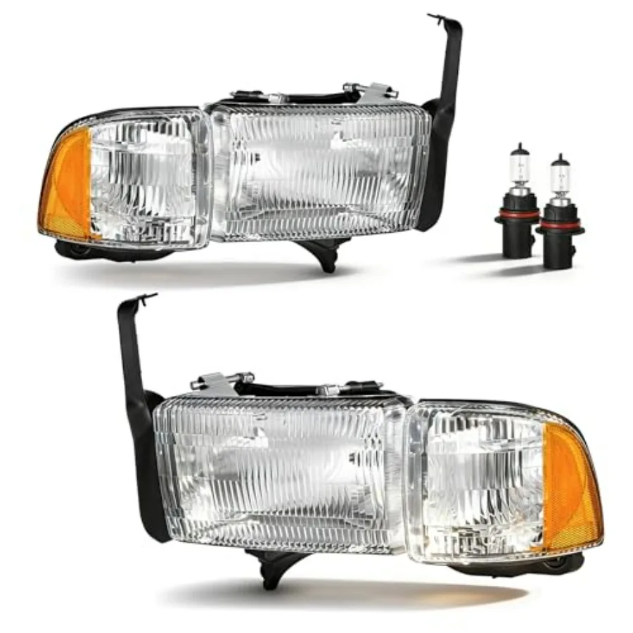 

Headlights Assembly compatible with 1994-2001 Dodge Ram 1500 94-02 RAM 2500 3500 Non-Sport Models OE Style Black Lens with LED
