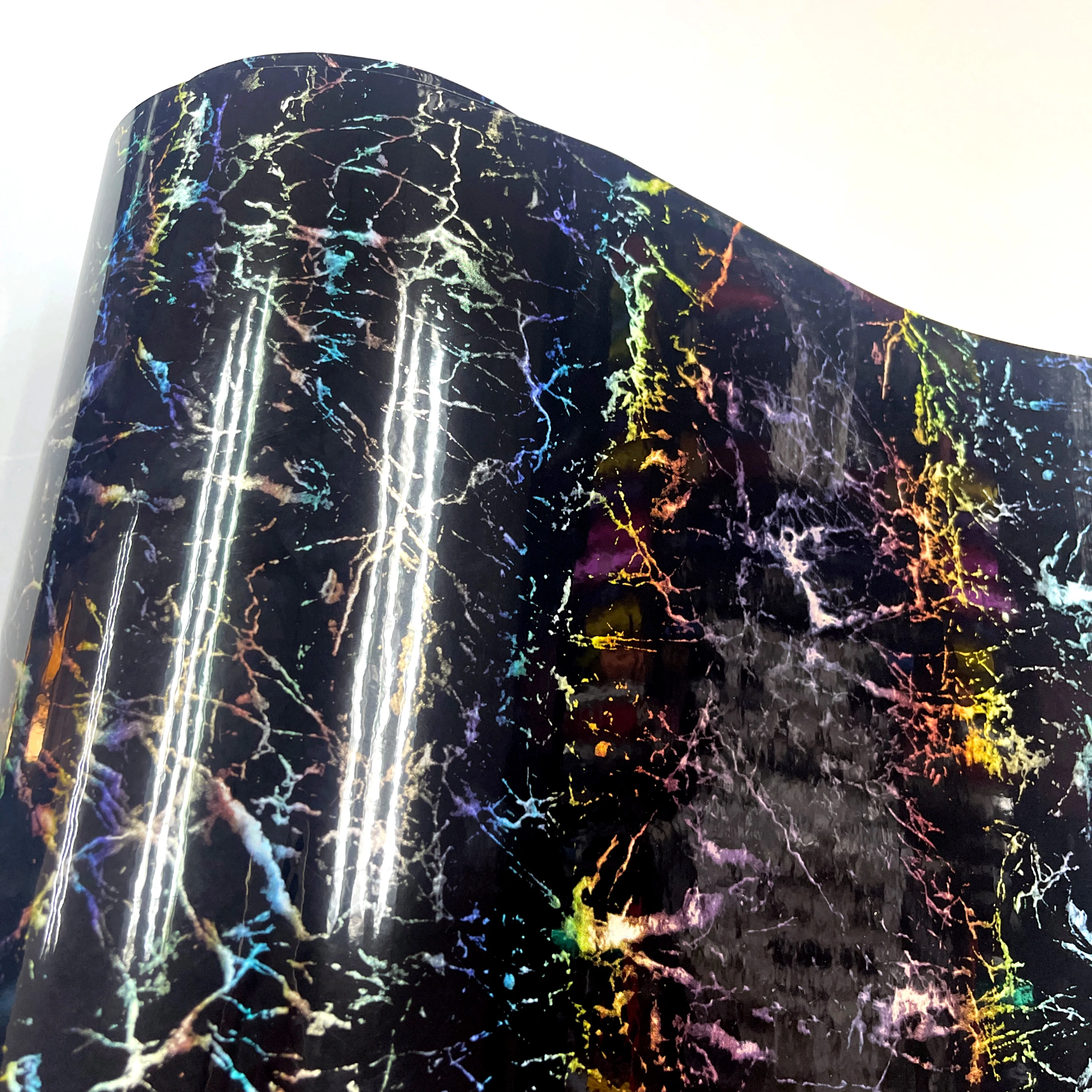 High Glossy Crystal Holographic Marble Black Fiber Vinyl Film Car Wrap Vinyl Sticker for Car Tuning Stickers Adhesive Decal