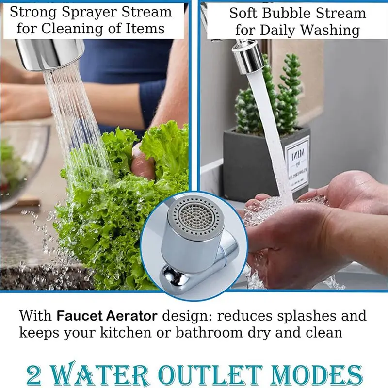 (A75U] 1800° Swivel Faucet Extender Bathroom Kitchen Sink,2 Mode Splash Robotic Arm Swivel Extension Faucet Aerator Purifiers