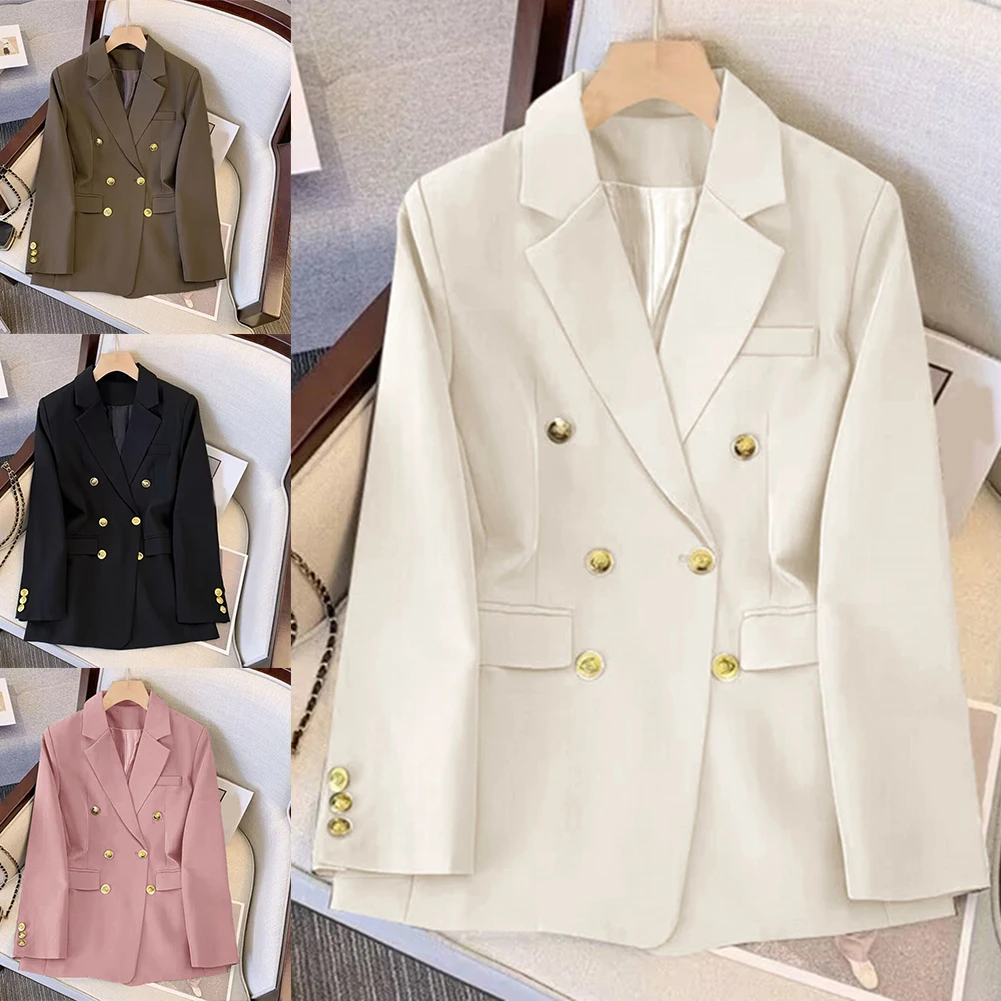 Blazer da donna Giacca ampia a maniche lunghe Abito autunnale Capispalla ampio a maniche lunghe Tessuto leggermente elasticizzato Design in tinta unita