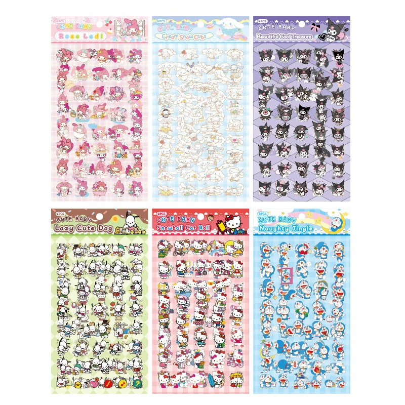 4 Sheets Kawaii Hello Kitty Stickers Decoration Decals Cute Children Reward Puffy Sticker Stationery Supplies Kids Toy