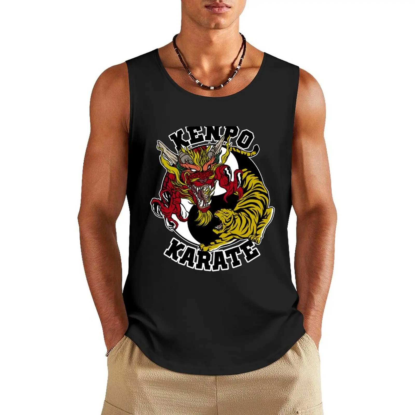 

Kenpo Karate Self Defense Tiger & Dragon Symbol Tank Top muscle t-shirt Sleeveless men