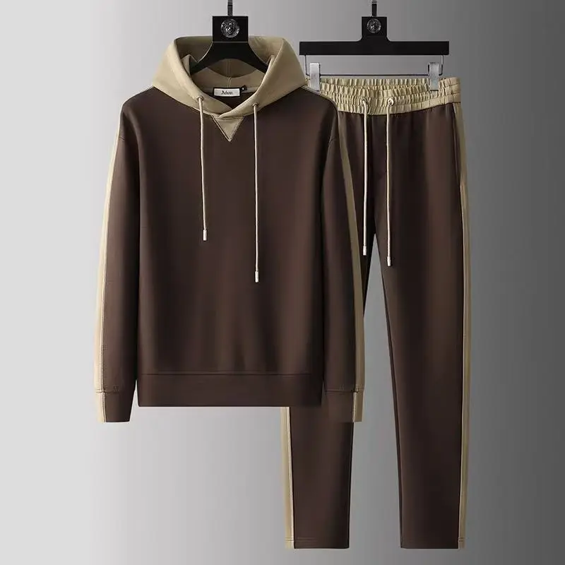 

New Autumn Men's Color Blo Hoodie Set Luxury Casual Sports Pants Two Piece Suit Long Sve Youth Garment from China