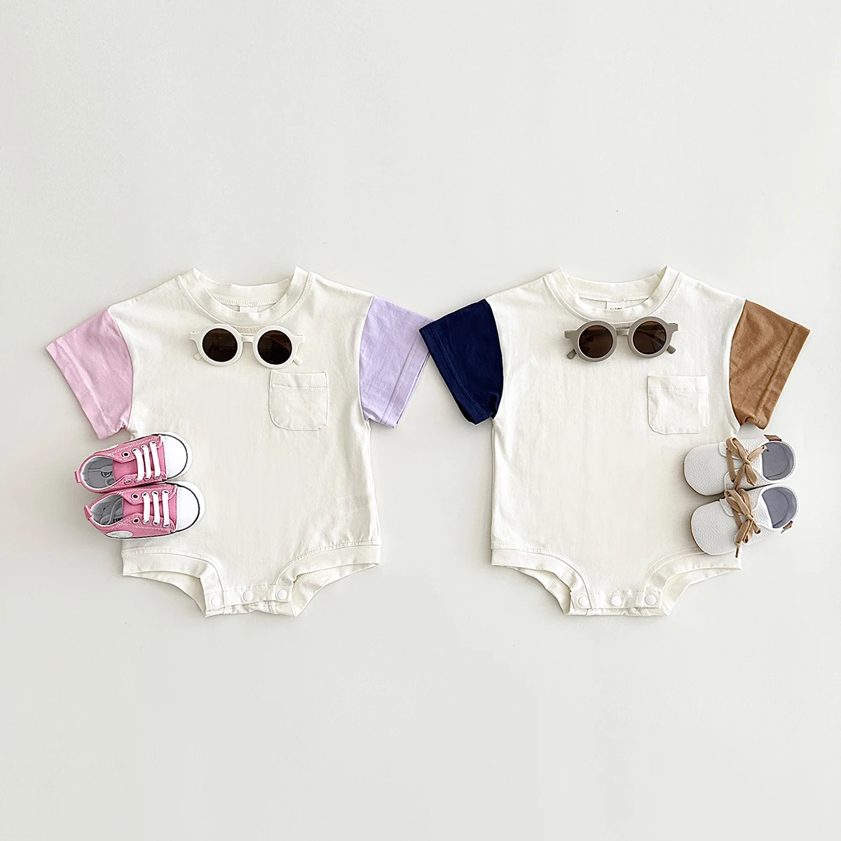 Summer Baby Clothing Infant Triangle Romper Cotton Short Sleeved Color Block Boy Girl Bodysuit Casual Jumpsuit Newborn 0-18M