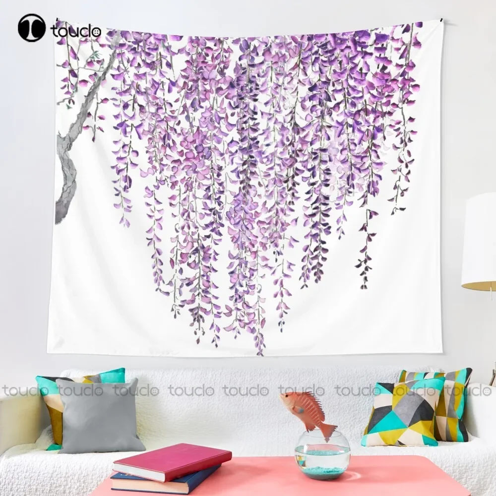 Purple Wisteria  In Bloom  Tapestry Tapestry Wall Hangings For Bedroom Blanket Tapestry Bedroom Bedspread Decoration Funny Wall