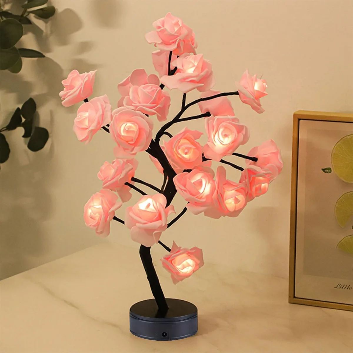 1pc 24 LED Rose Flower Tree Lights USB + Battery Powered Table Lamp Fairy Night Lamp for Home Party Wedding Bedroom Decoration