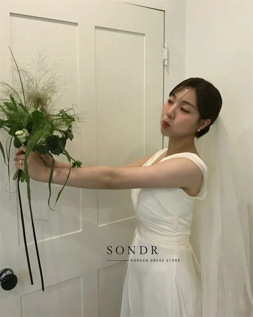 Suknie ślubne Sondr, proste, z kwadratowym dekoltem, w stylu koreańskim, szyfonowe, do sesji zdjęciowych, długość do podłogi, suknie dla panny młodej, z wstążką, na przyjęcie weselne.