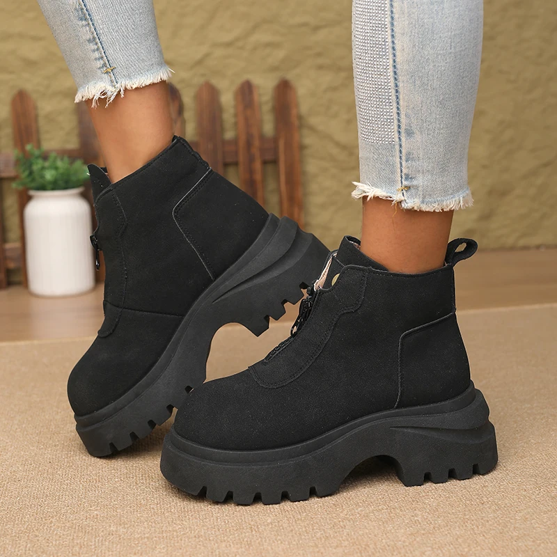 أسود التخسيس الدانتيل متابعة الأحذية للنساء2025New الربيع والخريف النمط البريطاني الارتفاع زيادة صندل بكعب مكتنز الأحذية المنخفضة قطع #1