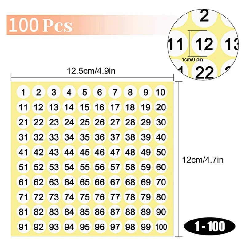 400 Sheets Number Labels Stickers 1-100 Numbers Round Stickers 0.4 Inch Small Self-Adhesive Number Labels For Office