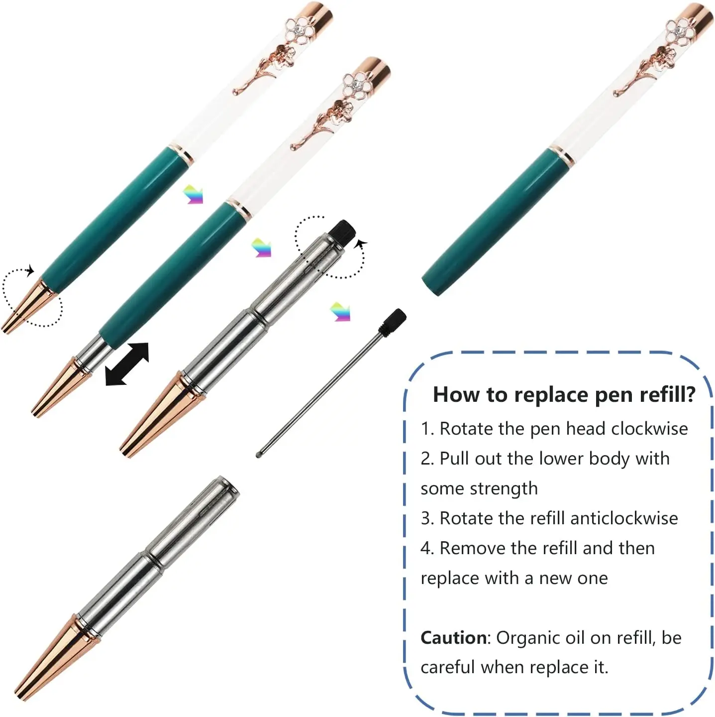 Colorful Empty Tube Floating DIY Pens with Liquid Flower Sand filled,Creative Herbarium Empty Twist Metal Ballpoint Pens