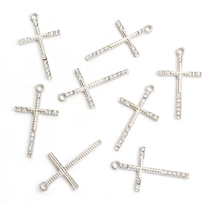 10pcs Fashion Cross Crystals Metal Charms Jesus Crucifix Rhinestones Alloy Pendants for DIY Religion Gothic Punk Jewellry Making