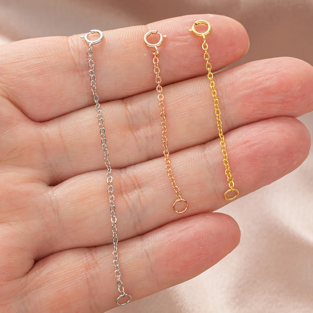

3Pcs 925 Sterling Silver Extended Chain Bracelet Necklace Lengtheding Chain For DIY Jewelry Making Accessories Adjustable