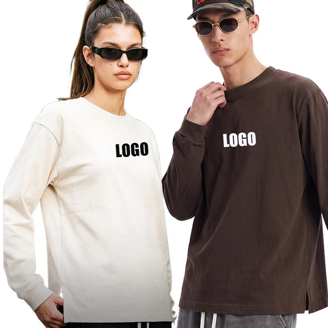 Custom LOGO men's 240G cotton long-sleeved hem split mint bacteriostatic breathable T-shirt top for men and women