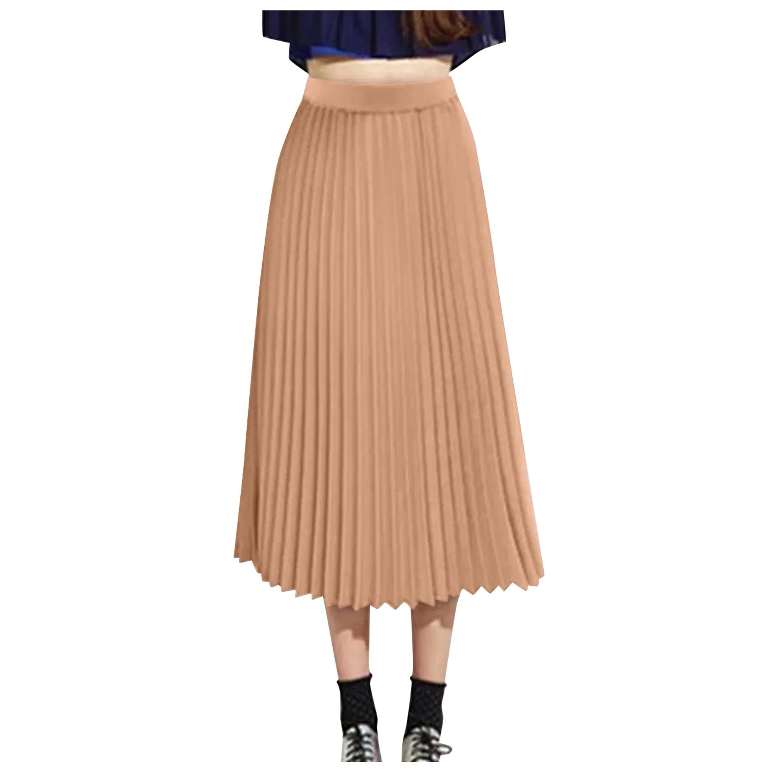 Women\'S Fashion Loose Casual Elastic High-Waisted Beach Skirt Solid Color Draping Pleated Half Skirt Roupas Femininas 2024