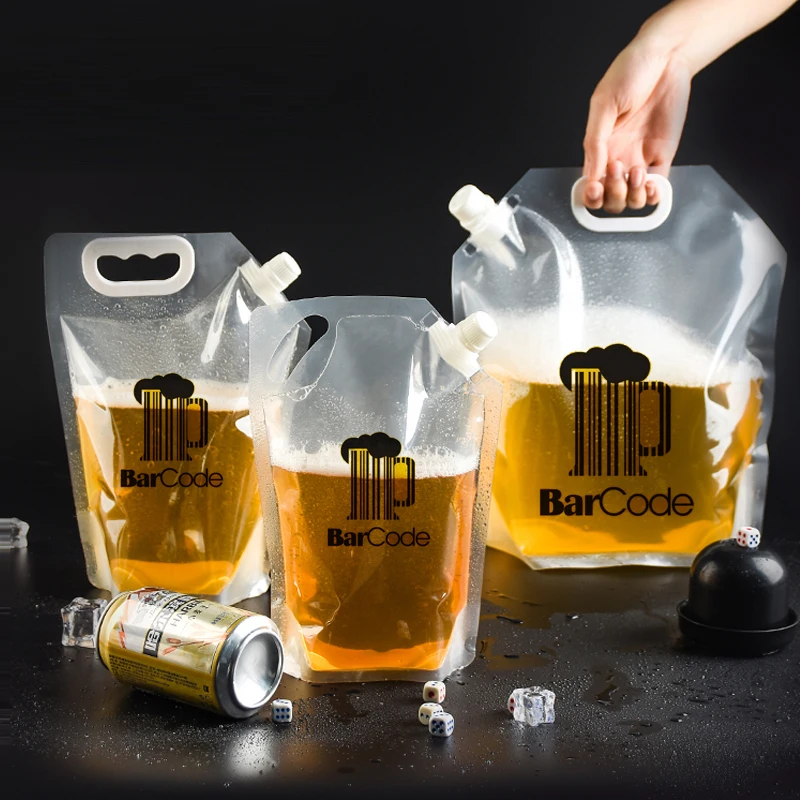 Custom Print Stand Up Clear Spout Pouches, Portable Nozzle Bag, Beverage Beer Pouch