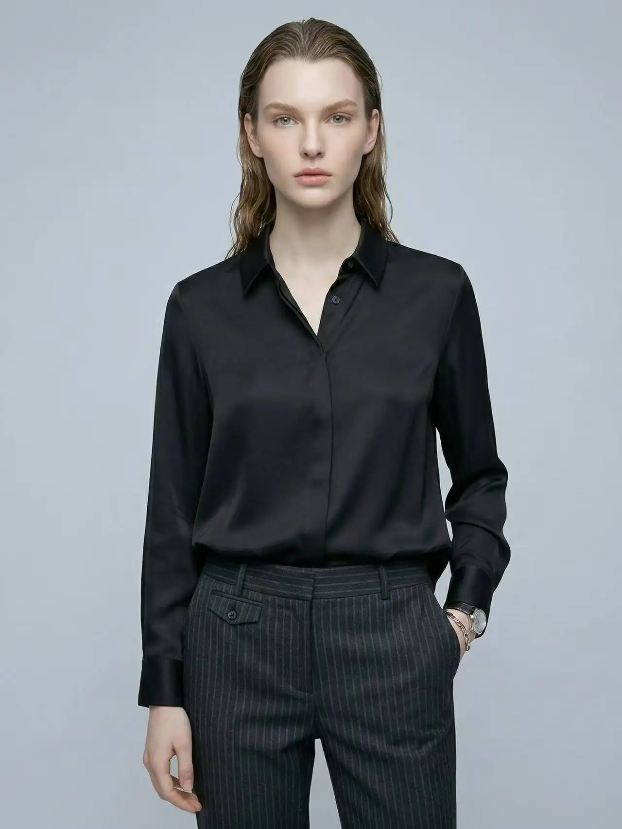 

Spring 2026 Women's Long Sleeve Silk Shirt Heavyweight 22 Momme True Silk Design Subtle Button Commute Friendly Straight Cut