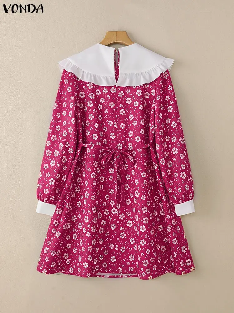 2025 VONDA mode femmes Mini robes bohème imprimé fleuri Robe courte automne à manches longues col claudine fête Robe de vacances