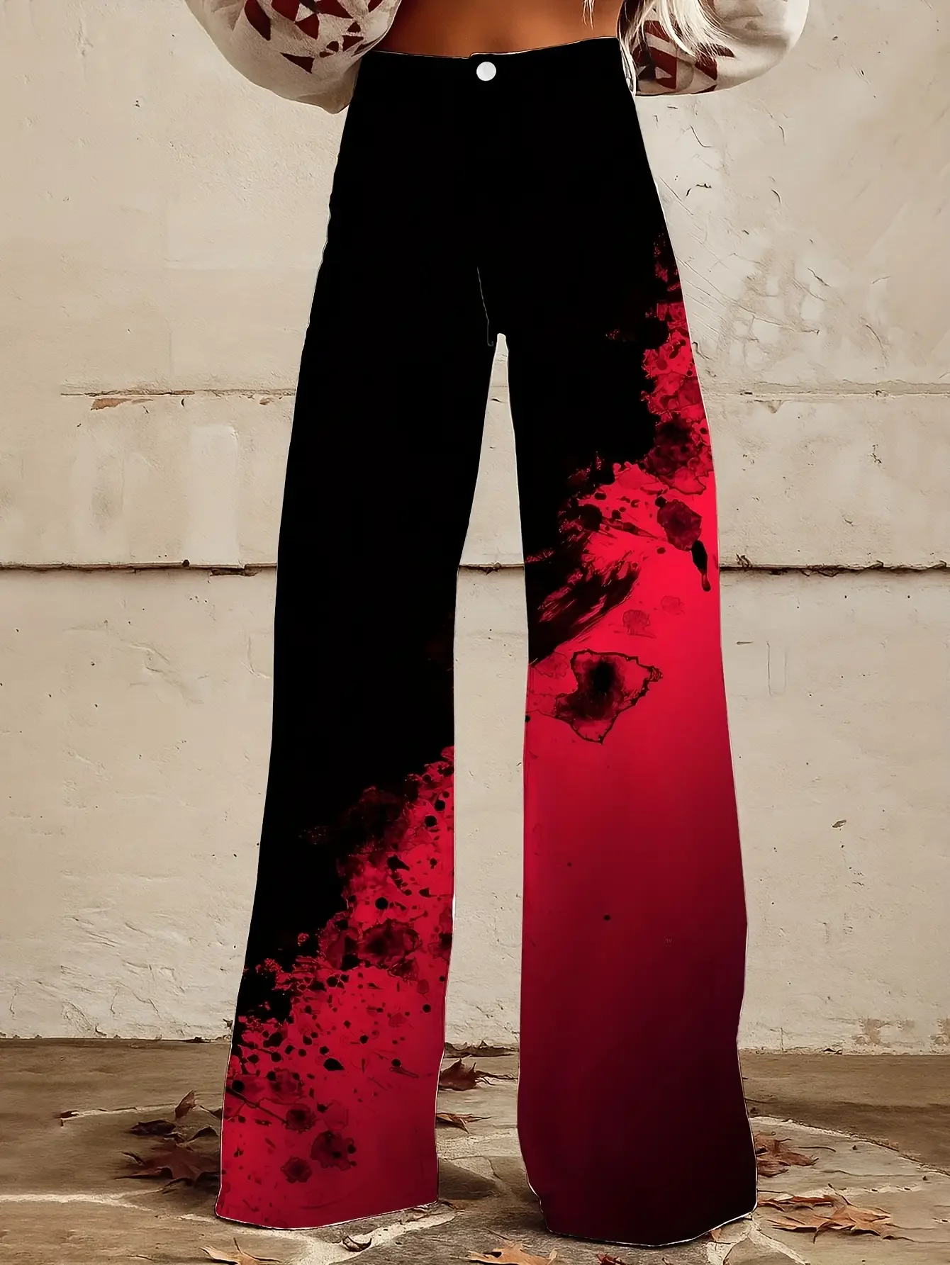  Women's new casual jeans with a variety of colorful western prints, loose wide leg design, Oversized sunflower pattern