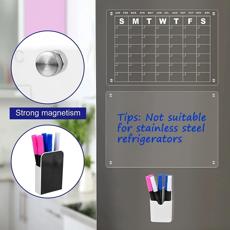 2 Pcs Dry Erase Board Reusable Monthly And Weekly Calendar Planner Board For Refrigerator (16Inx12in)