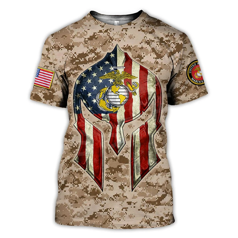 American Flag Soldier Camo Skull 3D Harajuku Print Fashion Tough Guy Street Hip-Hop Casual Round Neck Short Sleeve T-shirt Tops