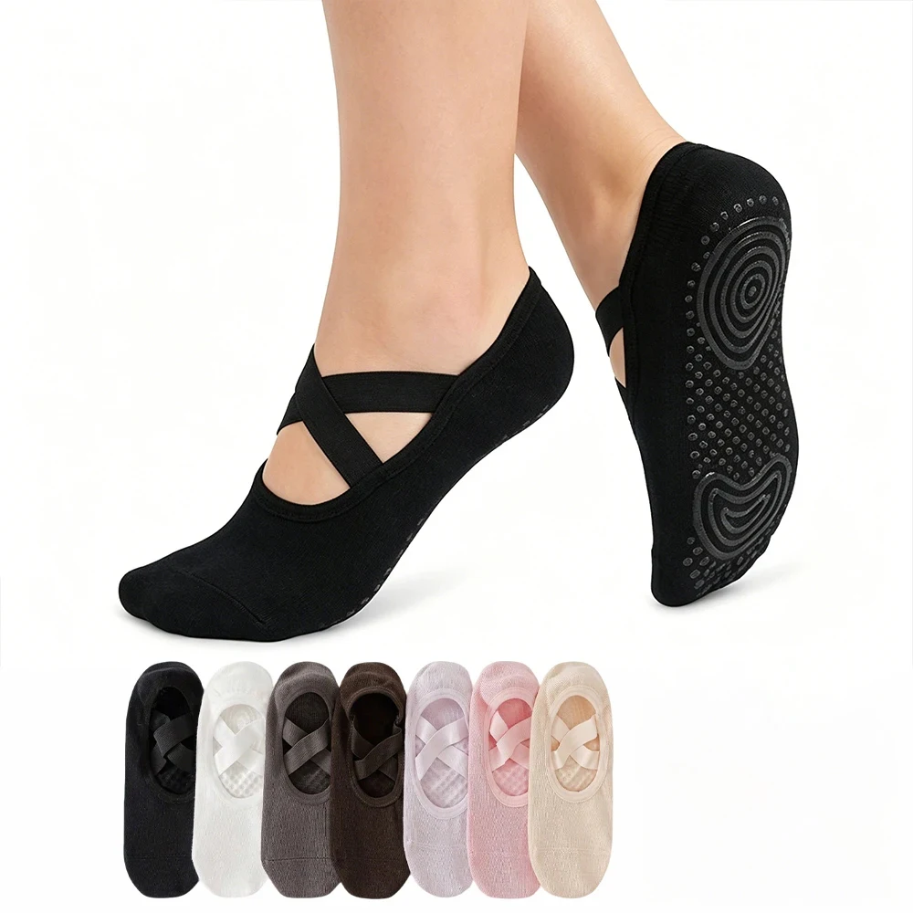 Professional Women Yoga Sock Silicone Anti-slip Ballet Pilates Socks Women Backless Breathable Bandage Yoga Sport Sock