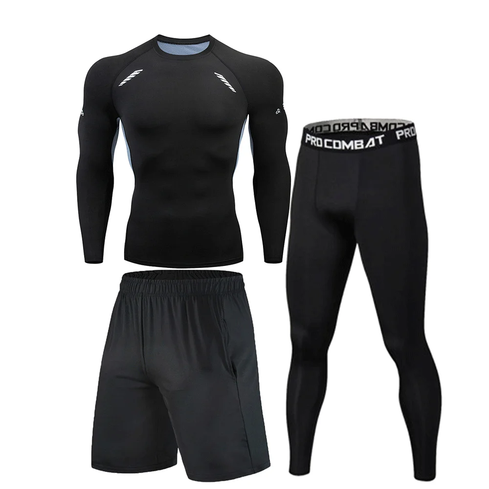 Tight fitting clothes, tight pants, all year round, quick drying clothes, 3-piece set, sports suit, men's running, fitness suit,