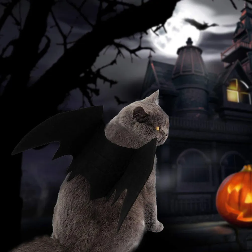 Halloween Pet Bat Wings Black Felt Lightweight Adjustable Tape Fastener Strong Chest Belt Cat Halloween Costume