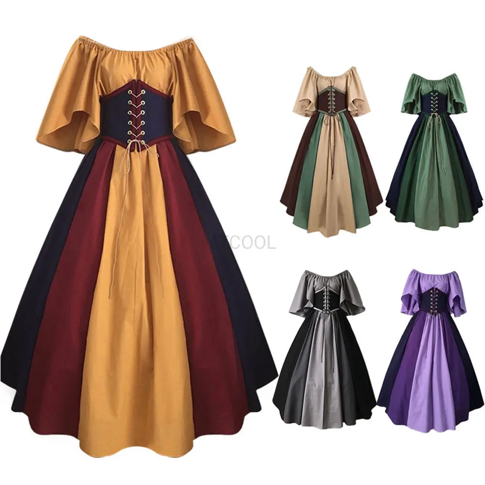 Abito vittoriano medievale con spalle scoperte colorato Fancy Piexie Dress Renaissance Fairy Tale Women Forest Elf Costume Halloween