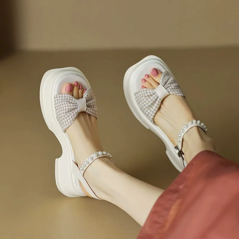 Thick-soled Sandal Female Spring/summer  New Korean Plaid with Square Toe Fashion Sandals on Behalf of Foreign Trade.
