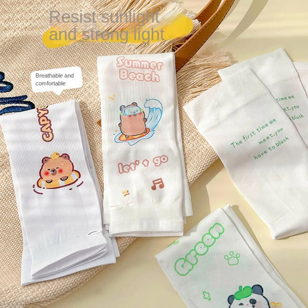 Breathable Summer Capybara Ice Sleeves Sunscreen Anti-ultraviolet Anime Cartoon Ice Sleeve Long Arm Protector Sunscreen Sleeve