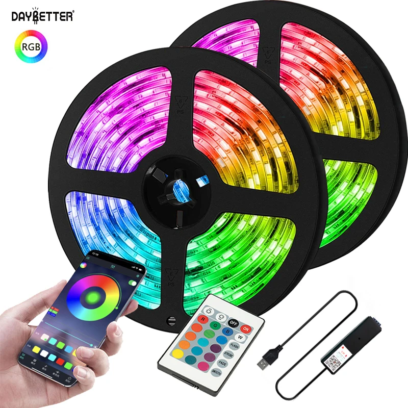 

Светодиодная лента DAYBETTER RGB 5050 с управлением через приложение и поддержкой Bluetooth, 5 В, USB, гибкая лента для подсветки телевизора, игровой комнаты