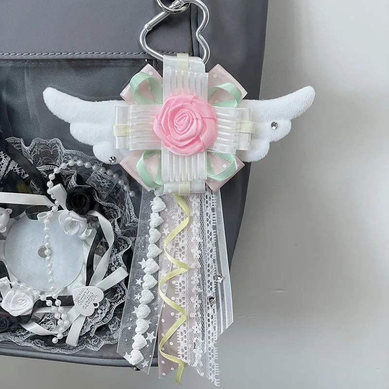 bag charm chain y2k accessories rose ita bag decoration lace ita bag rosette clac closure for bag bag pendant bag hanger