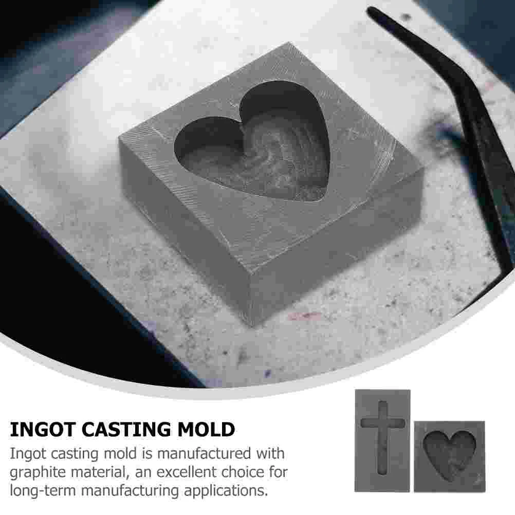 2 ชิ้น Graphite Ingot แม่พิมพ์ทองเงินทองแดงทองเหลืองสังกะสีรูปหัวใจ 2 ชิ้น Cross Casting แม่พิมพ์สําหรับเค้ก